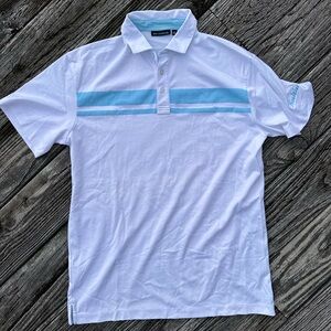 Men’s Hualālai Golf Polo in White with Light Blue Stripes